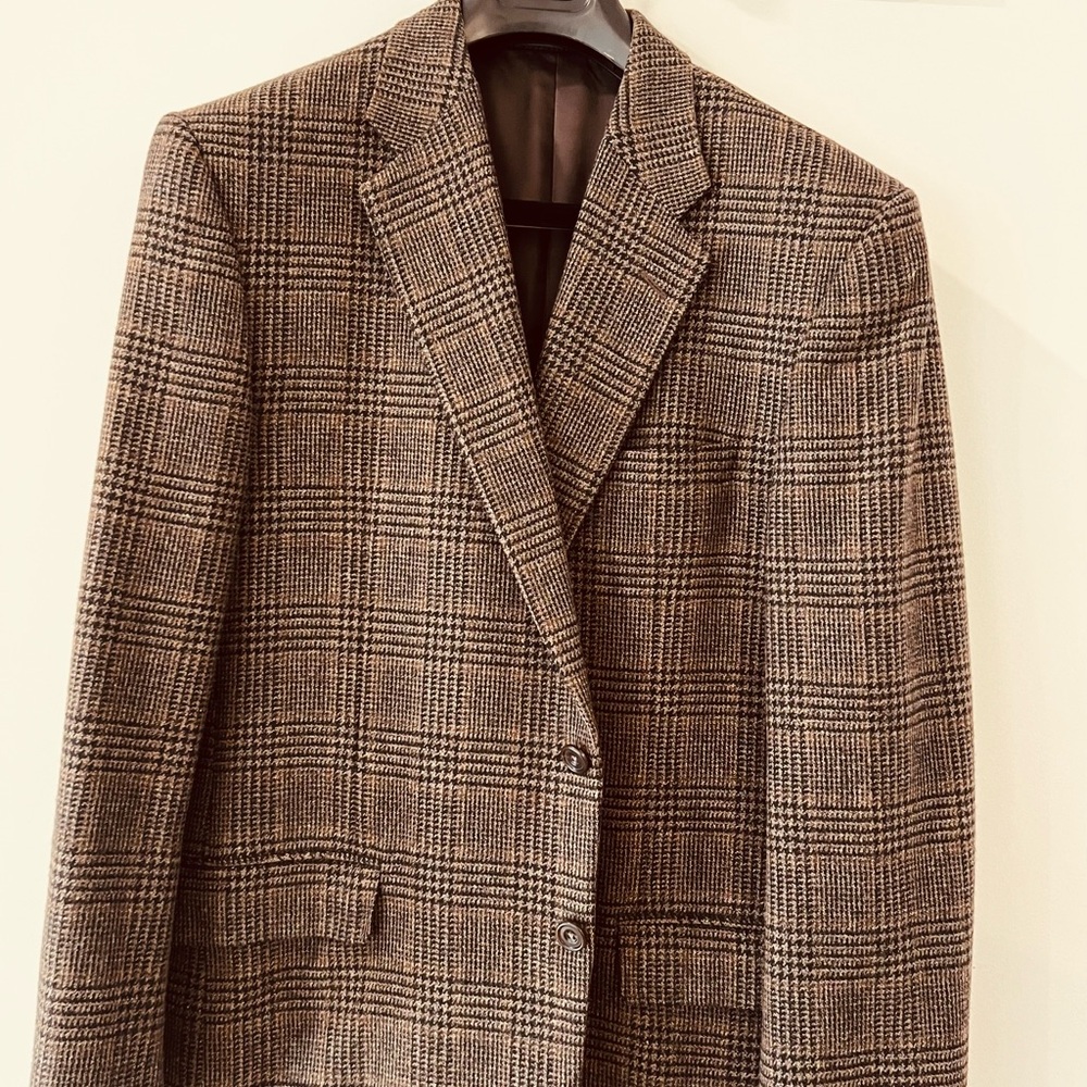 Hickey Freeman Wool/Cashmere Sport Coat, brown check pattern, 43R
